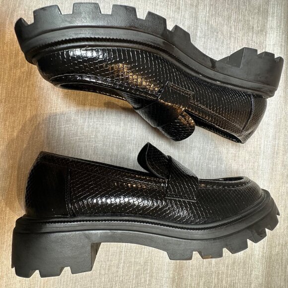 Zara Snake Faux Skin Loafers Platform Chunky Heel Black Women's Size 40 (US 9) - Picture 5 of 9